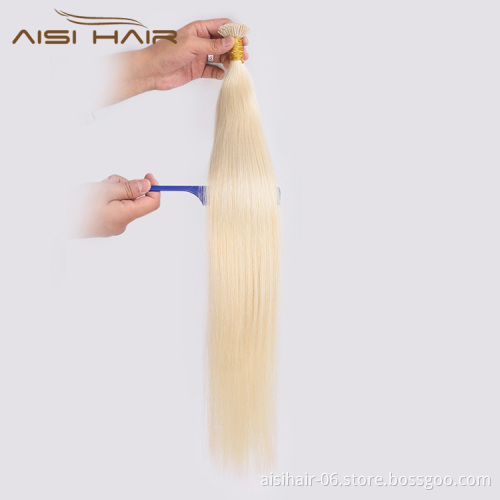 Aisi Hair 10A Unprocessed Blonde Human Hair Double Drawn Can Be Dyed Or Bleach I Tip Human Hair Extension 100g For Women